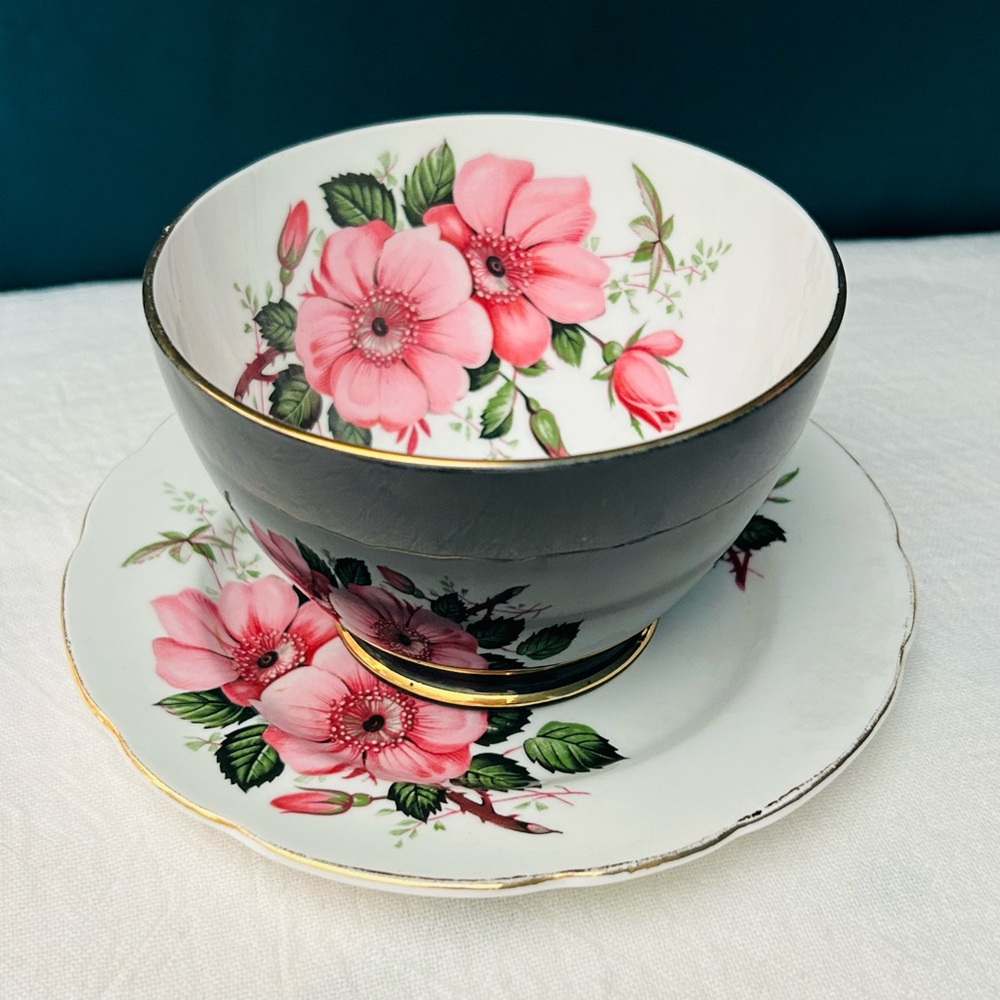 Vintage Old Royal England Pink Rose Porcelain Bowl and Plate
